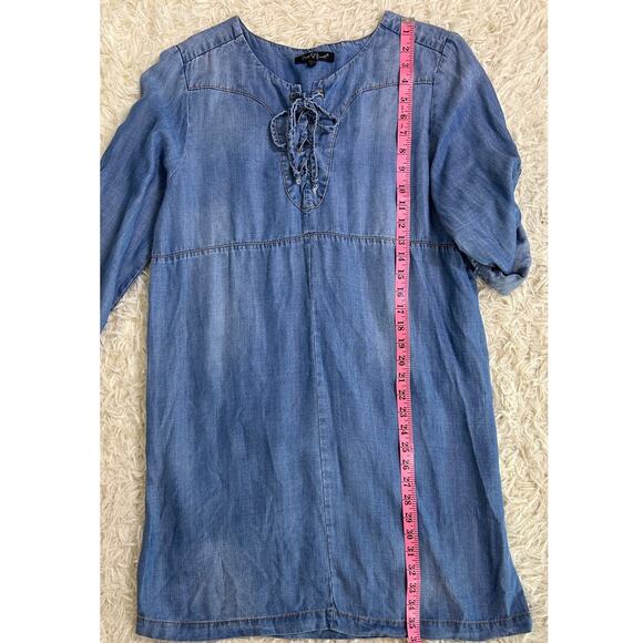 Velvet Heart Women's Size M Chambray Lace Up Roll Tab Sleeve Dress #0239 - Picture 12 of 14